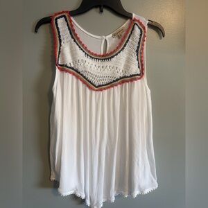 Democracy White Boho Tank Top with Multicolor Crochet Detail size medium
